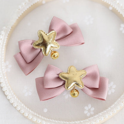 Dusty Pink / Dusty Blue A Pair of Sweet Star Bowknot Hair Clips with Bell Charms