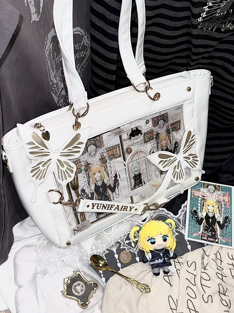 Gold Detachable Butterfly Spiderweb Detail White Ita Shoulder Bag