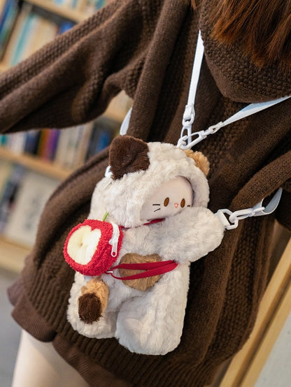 White Kitty-shaped Plush Backpack/Crossbody Bag + 4 Options Keychain Small/Middle/Large Size