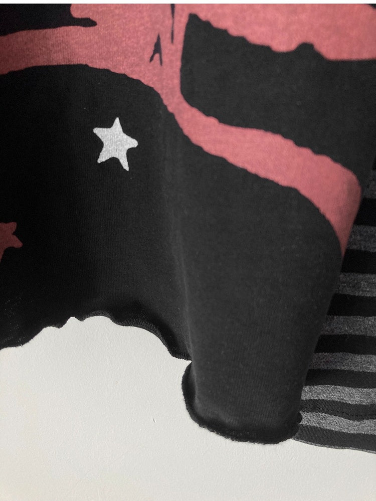 Skull and Stars Print Black Long Sleeves Top Fake Two-pieces