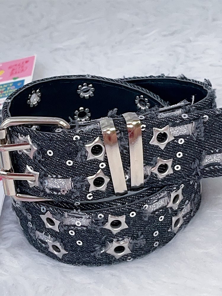 Punk Glitter Stud Waist Belt with Twin Buckles – 7 Colors