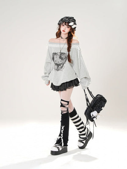 White/Black Elastic Waist Butterfly Appliques Lace Trim Tiered Skirt