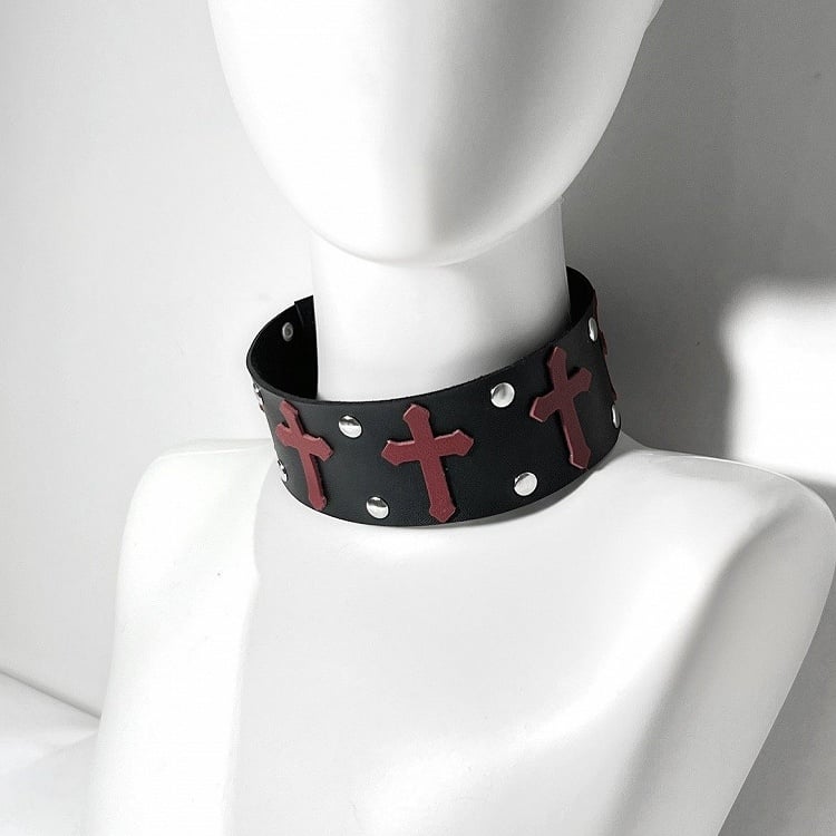 Red&Black/Black&White Punk Cross Choker