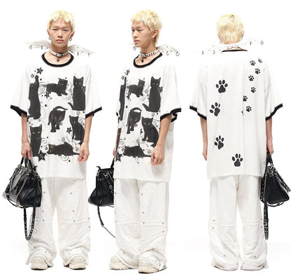 Black/White Angel Wings Stud Details PU Buckle Strap Choker