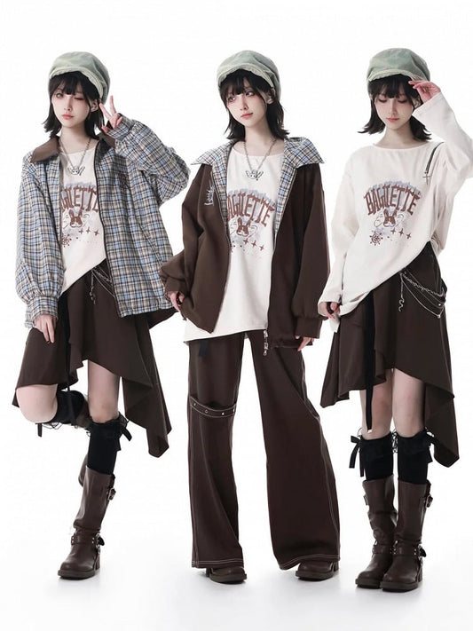 Millard Fashion 2-Way Convertive Jacket: Caramel Brown & Blue Vintage Plaid