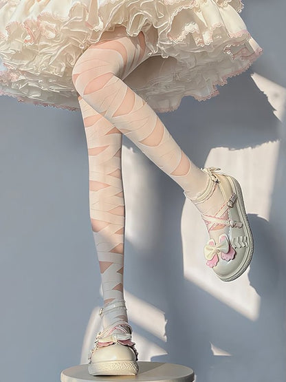 Black/White Lolita Crisscorss Banded Print Tights