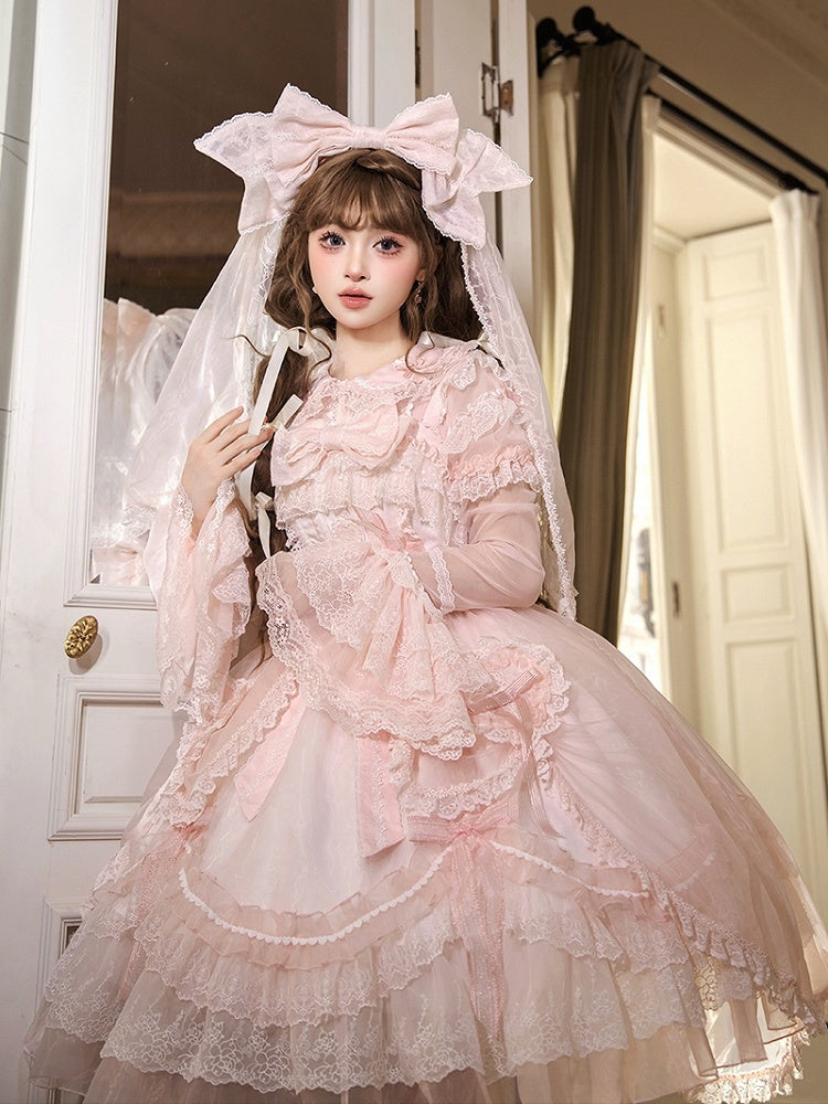 Pink Scalloped Edge Trim Overlay Skirt Princess Lolita Jumper Skirt