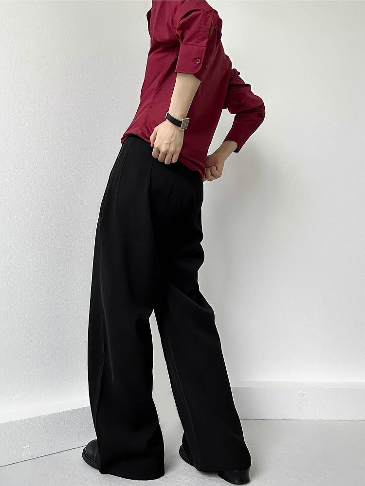 Ouji Lolita Wine Red Pointed Collar Unisex Shirt with Button Front & Cuff