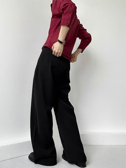 Ouji Lolita Wine Red Pointed Collar Unisex Shirt with Button Front & Cuff