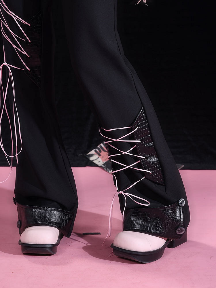 Black Lace-up Detail Flared Pants