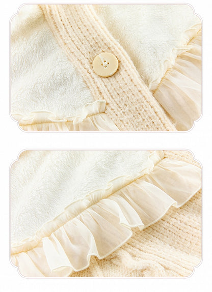 White Cozy Plush Collar Creamy Sweater Winter Cardigan