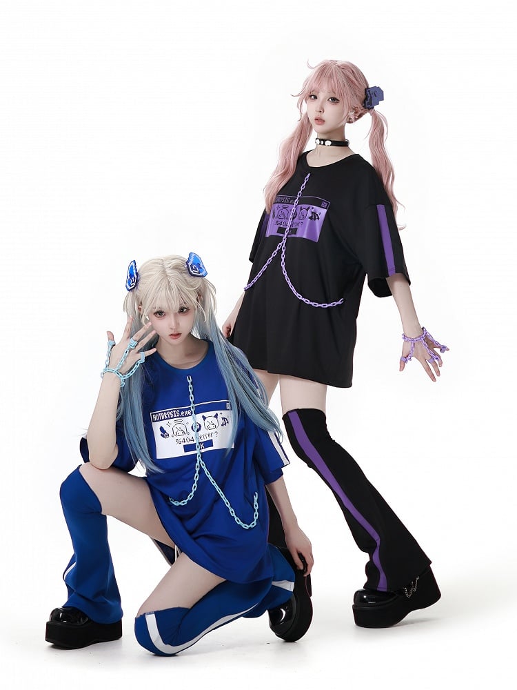 Blue and White Colorblock Design Leg Warmers