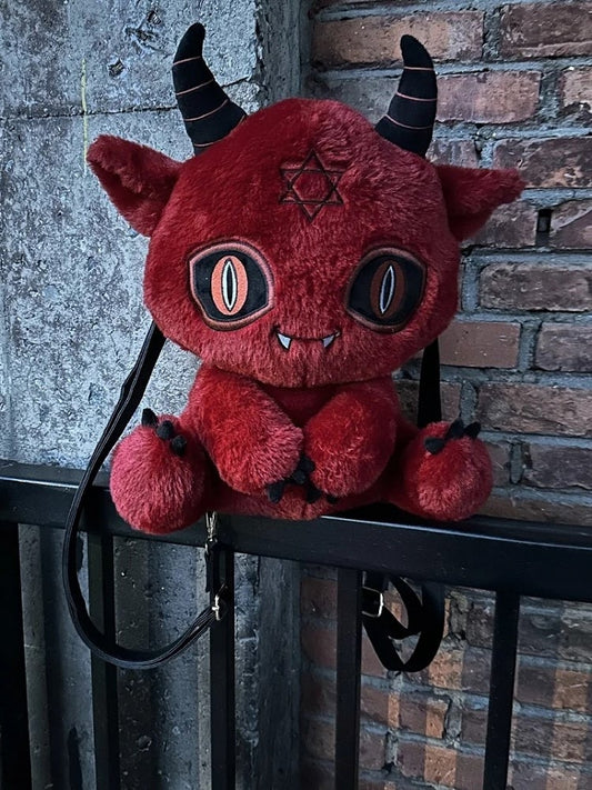 Clearance-Red Devil Gothic Plush Backpack Bag