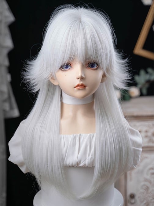 White 64CM Length Wig With Full Bangs