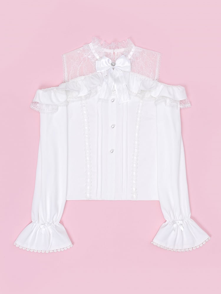 Open Shoulders Ruffle Off the Shoulder Long Sleeves White Blouse