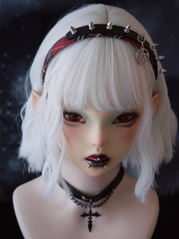 Black And Red Plaid Pattern With Studs And Pentagram Charm Design KC