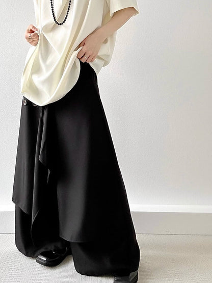 Ouji Lolita Black Wide-Leg Pants with Avant-Garde Draping