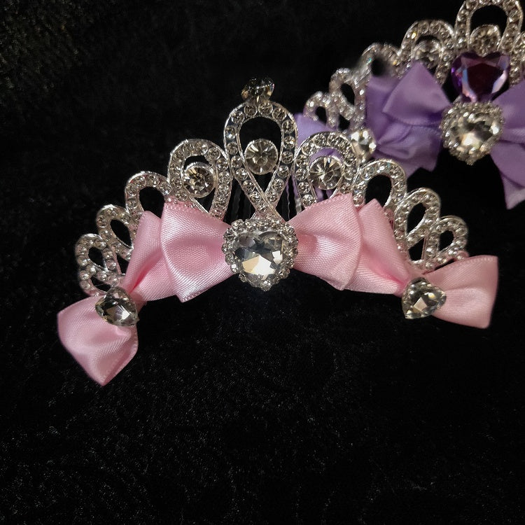 Pink/Purple/Rose Pink Heart Decorated Bowknot Details Rhinestone Crown