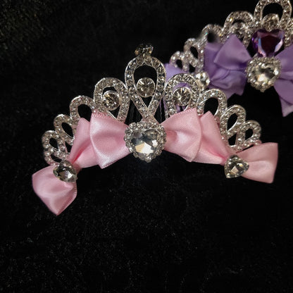 Pink/Purple/Rose Pink Heart Decorated Bowknot Details Rhinestone Crown