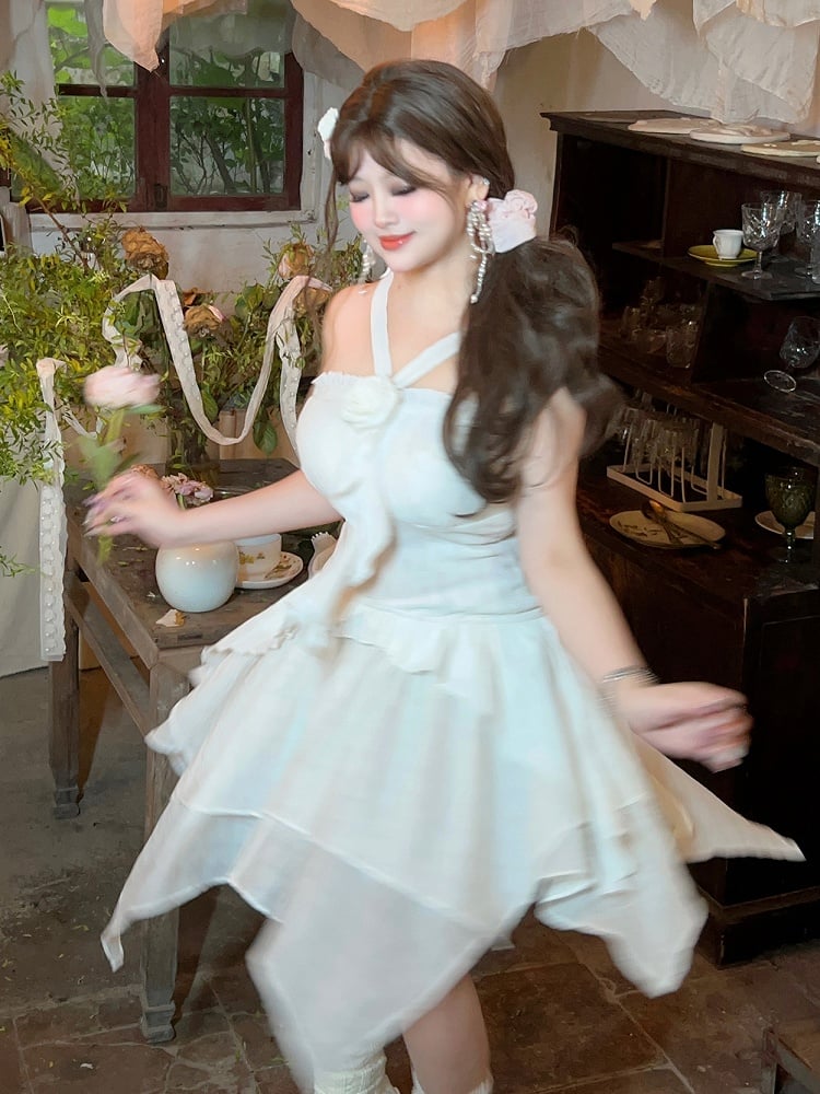 Plus Size White Handkerchief Hem Tiered Skirt