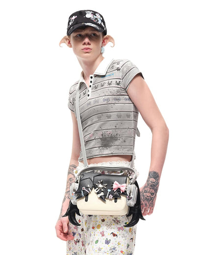 Black Headphone Girl PU Crossbody Tote Bag