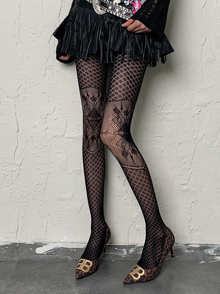 Black Gothic Diamond Pattern Hollow-out Tights