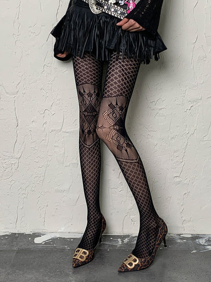 Black Gothic Diamond Pattern Hollow-out Tights