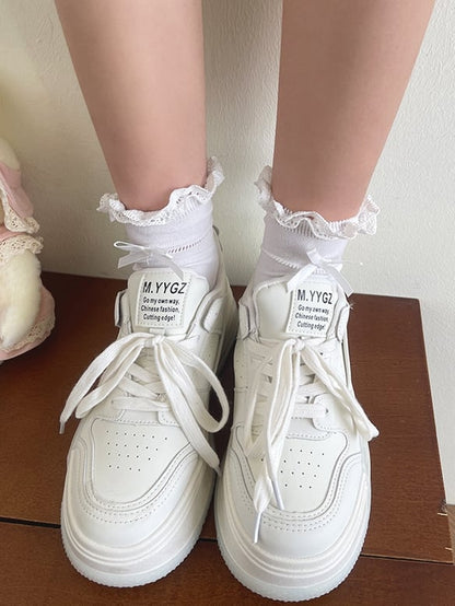 Light Yellow/Beige/Black Bowknot Decorated Lace Trim Lolita Socks