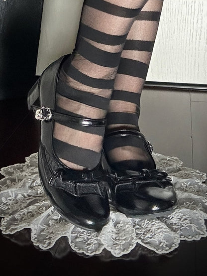 Black Gothic Bow at Top Spiderweb Design Mary Janes