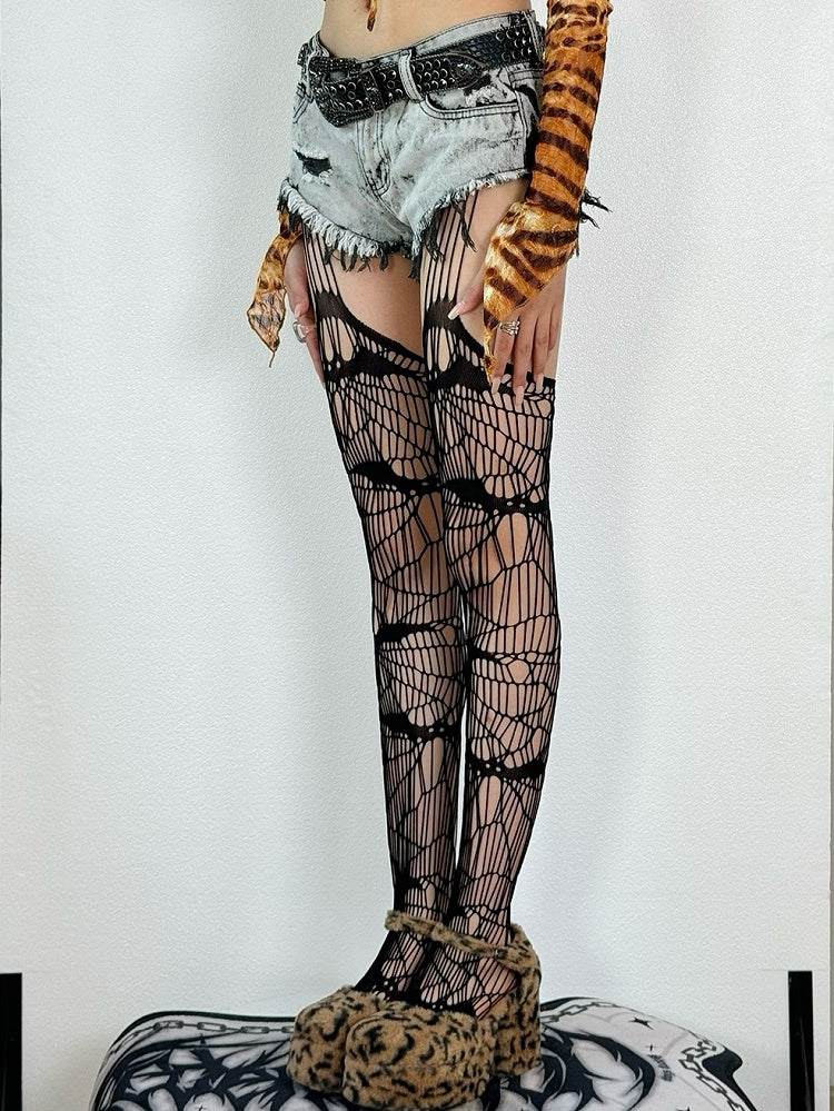 Black/White Y2K Cut-out Design Suspender Stockings
