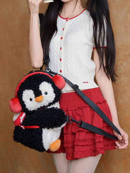 Black Cute Penguin Plush Backpack/Crossbody Bag Middle/Large Size