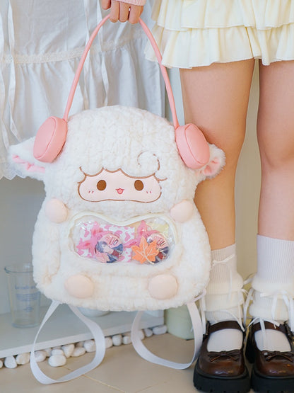 White Cute Lamb-shaped Plush Backpack Middle/Large Size