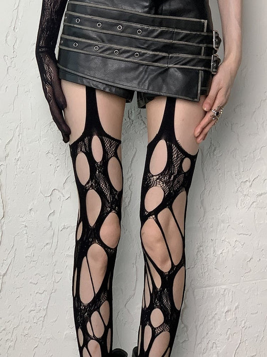 Red/Black Y2K Cut-out Design Tights