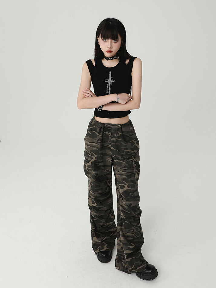 Gothic Black Cross Print Backless Glamorous Cropped Sleeveless Top