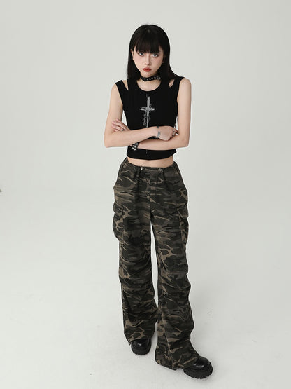 Gothic Black Cross Print Backless Glamorous Cropped Sleeveless Top