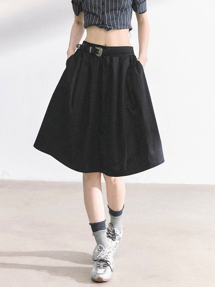 Black/Navy Blue A-line Knee Length Skirt