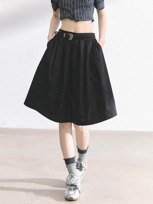 Black/Navy Blue A-line Knee Length Skirt