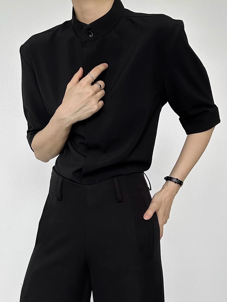 Ouji Lolita Black Unisex Short Sleeve Shirt with Straight Cut & Button-Down Front