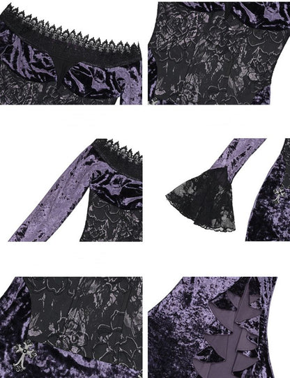 Gothic Purple Velvet High Slit Mermaid Dress