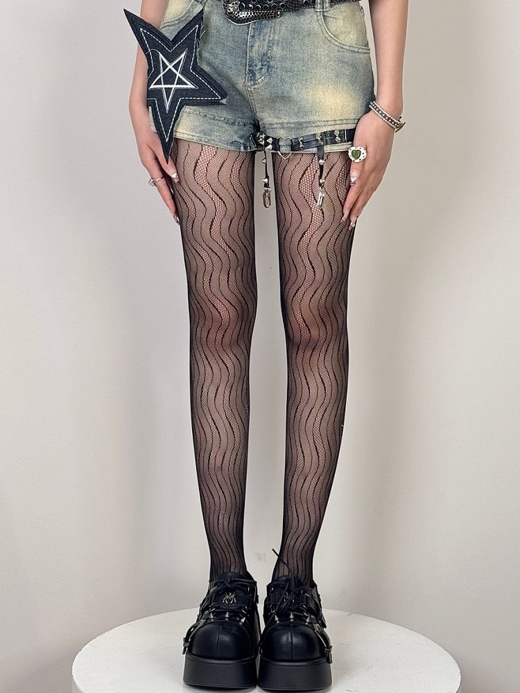 Black/Gray/Brown/White/Pink Water Ripple Tights