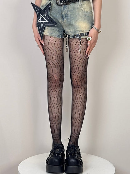 Black/Gray/Brown/White/Pink Water Ripple Tights