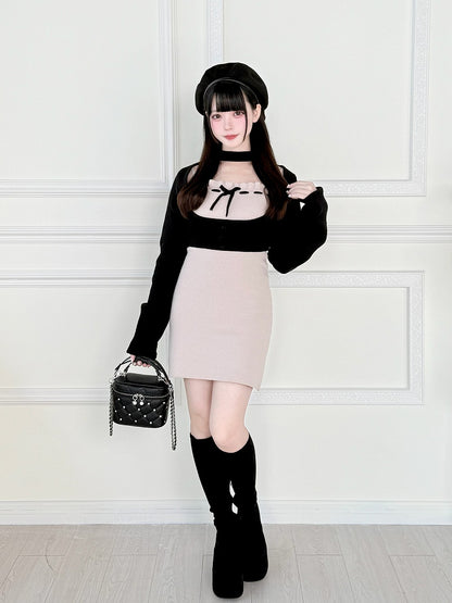 Pink/White/Black Jirai Kei Quilted Crossbody/Handbag with Rhinestone Decor