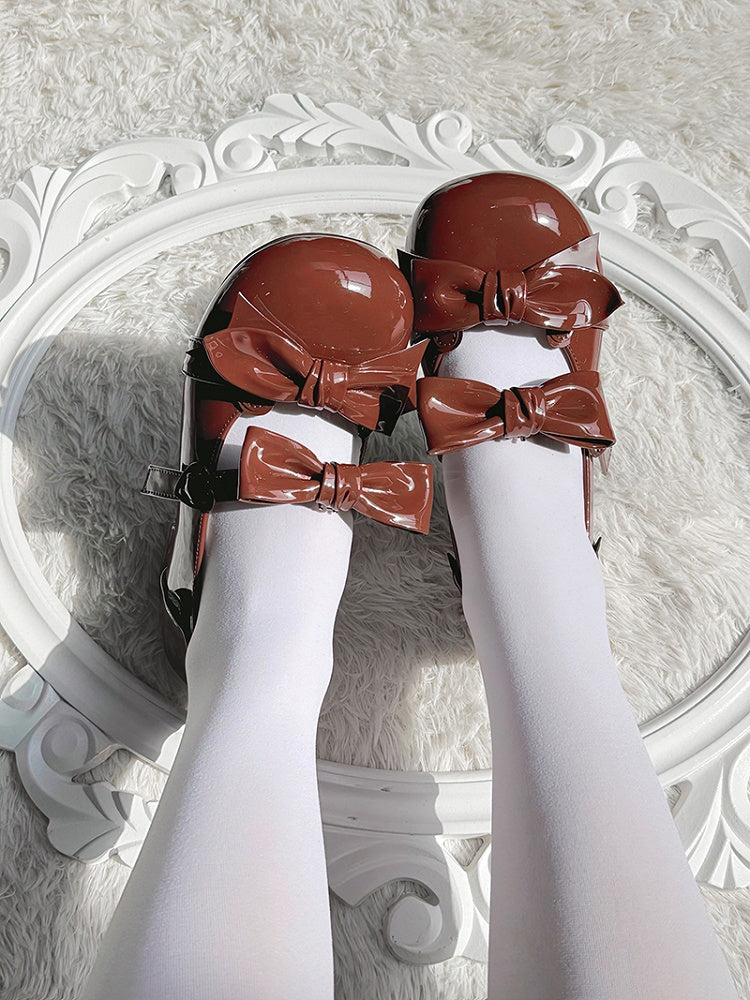 Brown Bow Accents Point Toe Sweet Lolita Block Heels