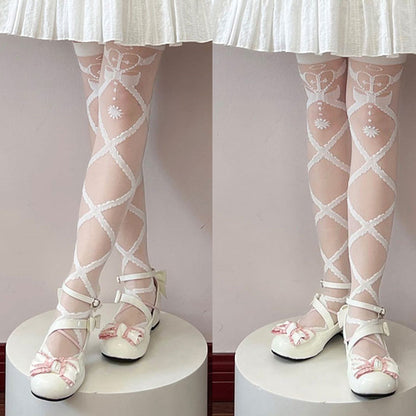 White and Pink Bow at Top 3cm Heel Sweet Round Toe Mary Janes