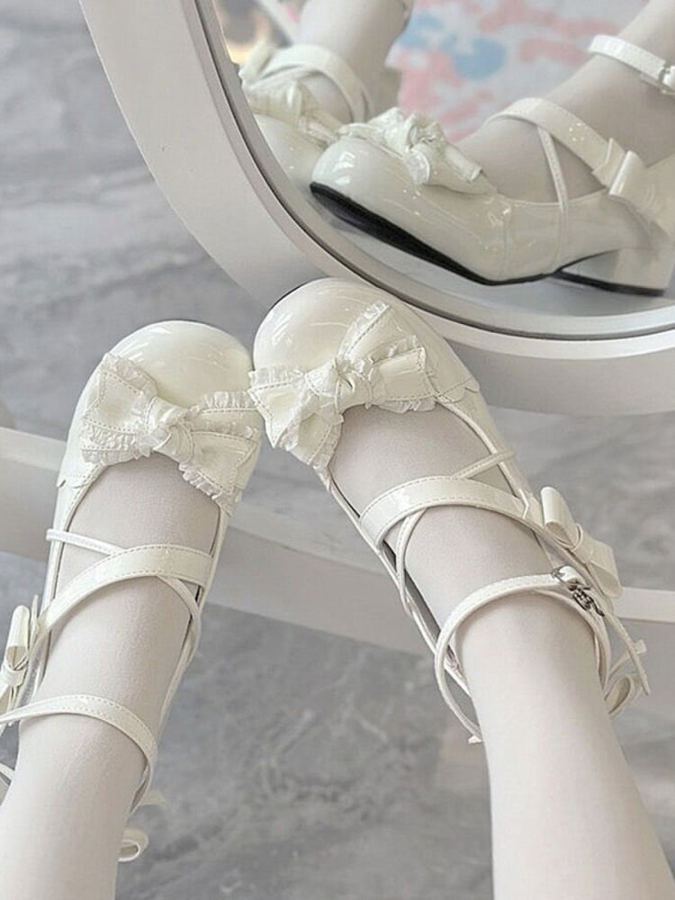 White Bow at Top 3cm Heel Sweet Round Toe Mary Janes