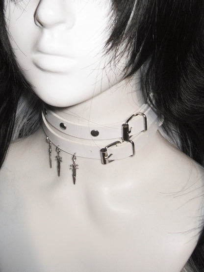White Stud Detail Sword Pendant Punk Choker