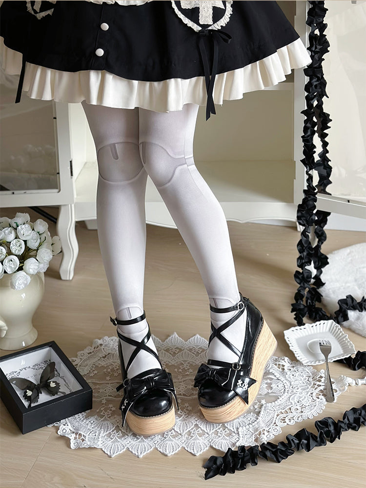 Black Bow at Top Crisscross Design Sweet Lolita Platforms