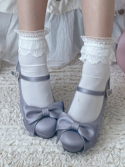 Sophisticated Lolita Purple High Heels - Sparkling Heart Clasp with Ornate Bow Details