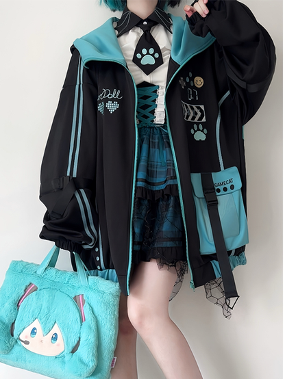 Black and Blue Futuristic Techwear Cyberpunk Hooded Jacket