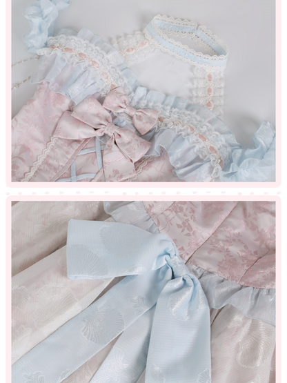 Enchanted Pink Jacquard Dress Tiered Skirt with Beaded Details